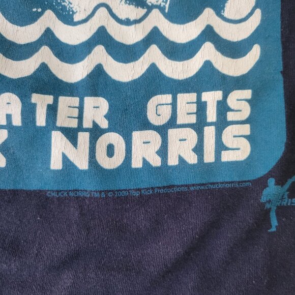Ripple Junction CHUCK NORRIS Doesn't Get Wet Blue Shirt sz XXL 2X Y2K 2009 Funny - Picture 3 of 5
